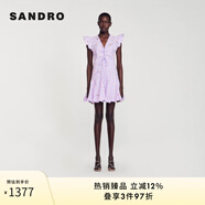 SANDRO2024春秋款女裝小飛袖紫色雛菊刺繡短款連衣裙SFPRO03654 I046/紫色 34