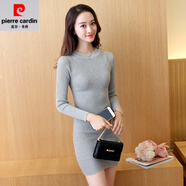 皮爾卡丹（pierre cardin）秋冬新款中長(cháng)款加厚毛衣套頭針織連衣裙女長(cháng)袖修身打底衫包臀裙 半高領(lǐng)灰色 8790包芯紗 S