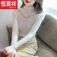 恒源祥鏤空針織衫秋冬半高領(lǐng)長(cháng)袖網(wǎng)紗新款套頭針織洋氣修身打底毛衣上衣 白色今年流行的輕奢品牌 L