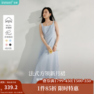 茵曼（INMAN）章若楠同款歐若風(fēng)法式吊帶連衣裙2025夏季新品女裝淡鵝黃色裙子 藍(lán)色 (方領(lǐng)) L