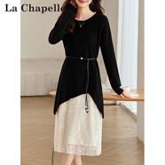 拉夏貝爾（La Chapelle）法式氣質閃閃亮片紅色連衣裙2025新款女裝春季打底針織毛衣長裙子 黑色 L 105-120斤