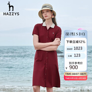 哈吉斯（HAZZYS）女裝翻領單排扣文藝感時尚連衣裙AQWSE03BF01