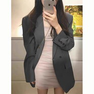 杜莎菲尼高級(jí)感灰色西裝外套女春秋2025年新款寬松oversize黑色小西服套裝 灰色[寬松版] S 均碼