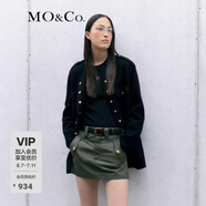 MO&Co.【美麗諾綿羊毛】中長金扣圓領毛呢外套高端上衣女夾克大衣 黑色 S 160