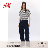 H&M女裝T恤2025夏季新款寬松圓領(lǐng)簡約柔軟汗布棉質(zhì)短袖上衣0963662 奶油色/條紋 M 165/96