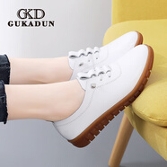 古卡頓（GUKADUN）女鞋新款單鞋女百搭一腳蹬樂(lè )福鞋工作矮跟休閑小皮鞋軟底平底鞋 白色 38