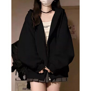 以純（YISHion）黑色美式慵懶chic連帽女士衛(wèi)衣2025正流行新款秋冬季加絨開(kāi)衫外套 黑色 M 80-100斤