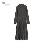 片斷（dribs＆drabs）連衣裙女2025冬季新款堆堆領(lǐng)簡(jiǎn)約優(yōu)雅氣質(zhì)拼接小眾a字長(zhǎng)裙 深灰 XL