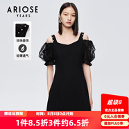 艾諾絲雅詩(shī)【商場(chǎng)同款】夏新珍珠網(wǎng)紗泡泡袖短袖小清新小黑裙連衣裙10429006 黑色 M