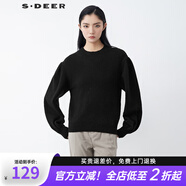 S.DEER圣迪奧女裝時(shí)尚羅紋圓領(lǐng)泡泡袖黑色毛衣S21463512 黑色/91 S/160