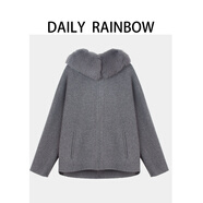 DAILY RAINBOW女裝羊毛大衣女2025冬季新款韓版高級感大毛領(lǐng)短款毛呢大衣外套女 灰色 M