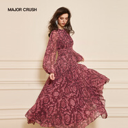 MAJOR CRUSH法式浪漫米亞之旅印花圓領(lǐng)連衣裙優(yōu)雅收腰度假風(fēng)時(shí)尚顯白裙子6512 米亞之旅 L (116-125斤)