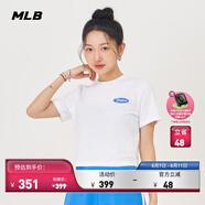 MLB官方女款學院風短袖圓領刺繡logo短款寬松T恤TSV18 洛杉磯道奇隊/米白色 XS