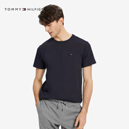 Tommy Hilfiger輕柔感Tommy夏季男裝純棉休閑簡約圓領(lǐng)內(nèi)搭純色短袖T恤68677 深藍(lán)色587 S (：120-130斤)