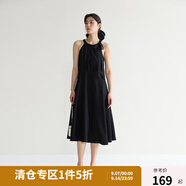 獨(dú)束微胖MM大碼女裝法式氣質(zhì)感高腰顯瘦A擺掛脖吊帶連衣裙 黑天鵝連衣裙 3XL (尺碼：5) 拍前和客服確認(rèn)尺碼