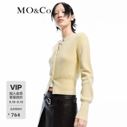 MO&Co.【綿羊毛×山羊絨】春秋寬腰封短款毛織外套摩安珂 嫩黃色 S 160