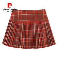 皮爾卡丹（pierre cardin）學(xué)院風(fēng)秋冬季百搭設計感2025新款高腰顯瘦毛呢百褶裙半身裙女 紅色格毛呢百褶短裙 S 建議【80-94斤】