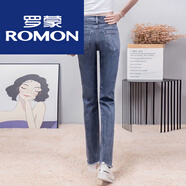 羅蒙（ROMON）輕奢女裝 牛仔褲女2022秋冬季新款直筒寬松高腰顯瘦百搭通勤 199款 藍(lán)灰色單褲須邊 36 二尺八建議165-180斤