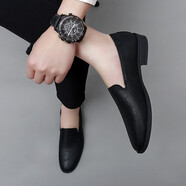 森馬男士透氣豆豆鞋尖頭休閑皮鞋一腳蹬懶人駕車(chē)潮流套腳鞋 827黑色 38 標準皮鞋尺碼