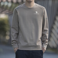 駱駝（CAMEL）男士刺繡圓領長袖衛(wèi)衣春秋冬季新款保暖休閑百搭打底衫上衣 卡其 5XL 180-200斤