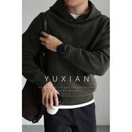 余閑【重磅磨毛】保暖羊毛針織連帽衛衣男士保暖套頭彈力毛衣加厚秋冬 苔蘚暗綠 M