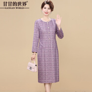 甘甘的世界時(shí)尚秋冬厚款女士連衣裙2025新款洋氣甘夫人中年打底裙 紫色 4XL 適合140-155斤