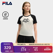 FILA 斐樂【楊冪同款】女子針織短袖衫2025夏季撞色休閑修身插肩袖T恤