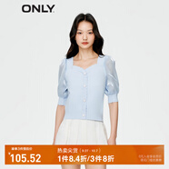 ONLY淑女泡泡袖花朵拼接套頭短袖針織衫女|123213003 A39 鹵素藍HALOGEN BLUE S 160/80A