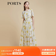 PORTS寶姿商場同款2022春夏新款女裝“絢爛夏花”印花連衣長裙 亞麻淺金印花 S (4)