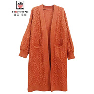 AEMAPE長(cháng)款毛衣外套女2025新款復古麻花毛衣外套慵懶風(fēng)加厚針織開(kāi)衫 磚紅色 L (105-115斤拍)