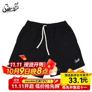 SLAMBLE夏季休閑毛圈五分褲男女健身寬松吸汗潮字母美式短褲 黑色 L