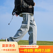 QGF學(xué)院風(fēng)高街帥氣牛仔褲男做舊水洗直筒褲春秋冬季青少年寬松褲子男 DSA310-K30005CG淺藍(lán)色 2XL [建議130-150斤]