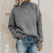 S.SOFEA歐美女士高領(lǐng)麻花針織毛衣套頭衫ebaysweater 灰色 S