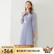 經(jīng)典故事（JANE STORY）長袖娃娃領(lǐng)減齡雪紡連衣裙女秋季2024年新款高級感質(zhì)感氣質(zhì)百褶裙 淺灰藍 M