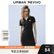 UR2025夏季新款女學(xué)院風(fēng)立體裝飾Polo領(lǐng)短袖連衣裙UYY750050 黑色 L