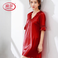 浪莎時(shí)尚睡裙女夏冰絲家居服連衣裙薄款短袖大碼絲質(zhì)睡衣女夏天睡裙 091#酒紅裙[優(yōu)質(zhì)面料] XL [120~140斤]