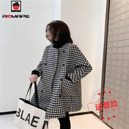 AEMAPE新年戰(zhàn)袍千鳥格外套女裝2024秋季新款時尚韓版寬松中長款 黑白格(新年紅紅火火 S (新年紅紅火火