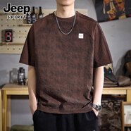 JEEP SPIRIT正品吉普高端短袖男美式扎染涼感t恤男寬松大碼夏季薄款上衣男 9022深褐T恤 2XL 碼  推薦體重170-195斤