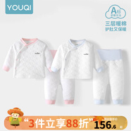 優(yōu)奇嬰兒衣服秋冬套裝寶寶保暖夾棉內(nèi)衣高腰護肚男女兒童2件套秋冬裝 2套【淺藍+淺紅】 59cm