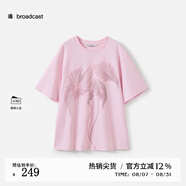 播減齡印花圓領(lǐng)T恤女25夏季新款寬松休閑短袖上衣DDS2YD5925 R10脂粉 M