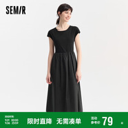 森馬連衣裙女圓領(lǐng)修身長(cháng)裙氣質(zhì)時(shí)尚夏百搭拼接大擺裙107424114009