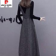 皮爾卡丹（pierre cardin）長款毛呢加厚背帶裙2025秋冬季新款修身連衣裙顯瘦時尚大尺碼裙子 單裙子 M