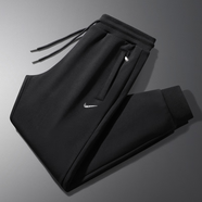 休閑褲男春秋季純色束腳長(cháng)褲高端百搭純棉衛褲冬天加絨加厚運動(dòng)褲 黑色 L 建議105-120斤