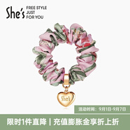 She's茜子發(fā)飾心形發(fā)圈大腸圈頭花頭繩馬尾皮筋綁頭發(fā)繩頭飾教師節(jié)禮物 印花粉紅E2