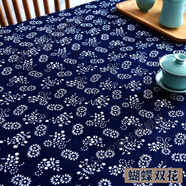 碎花布料烏鎮藍印花布料手工布純棉蠟染布料藍花青花布中國民族風(fēng) 蝴蝶雙花(半米價(jià))