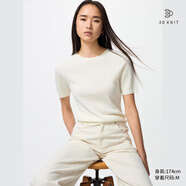 優(yōu)衣庫（UNIQLO）女裝3D精紡美利奴羊毛羅紋圓領(lǐng)針織衫/5分袖毛衣新款480188 01 乳白色 M 160/84A