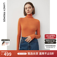 朗姿【王楚然同款】純羊毛高領(lǐng)針織衫春冬內(nèi)搭打底上衣曠野美拉德 胡蘿卜橙色 M