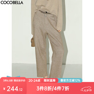 COCOBELLA復古色織人字紋通勤九分西褲女秋高腰哈倫休閑褲PA3007 燕麥色 L