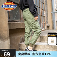 dickies休閑褲 腰部抽繩羅紋多袋工裝慢跑褲 女式長褲DK0081 墨綠色 25