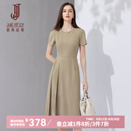 經(jīng)典故事（JANE STORY）2024新款夏季高級感短袖純色大氣廓形裙子高級感收腰顯瘦氣質(zhì)長(cháng)裙 卡其色 L